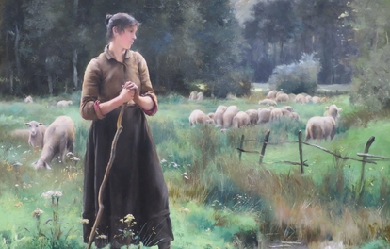 Peasant Girl with Sheep, by Julien Dupré