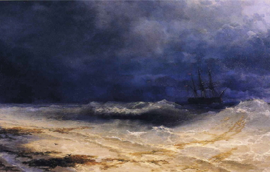 Ship in a Stormy Sea off the Coast, by Ivan Aivazovsky