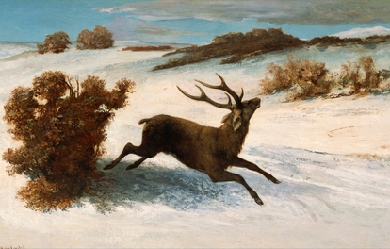 Deer Running in the Snow, by Gustave Courbet