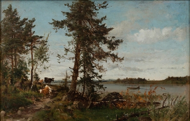 Summer landscape with cows, by Hjalmar Munsterhjelm