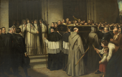 Sister Marcela de San Félix, nun of the Barefoot Trinitarians of Madrid, watching the funeral of Lope de Vega, her father, pass by, by Ignacio Suárez Llanos 