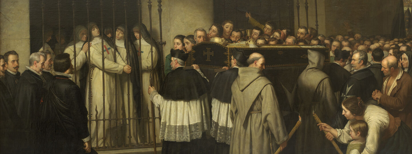 Sister Marcela de San Félix, nun of the Barefoot Trinitarians of Madrid, watching the funeral of Lope de Vega, her father, pass by, by Ignacio Suárez Llanos 