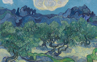 Olive Trees with the Alpilles in the Background, by Vincent van Gogh