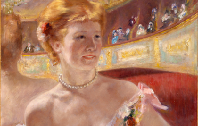 Woman with a Pearl Necklace in a Loge, by Mary Cassatt