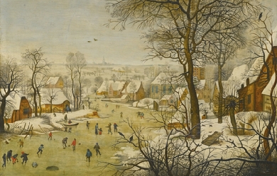 Winter landscape with a bird trap, by Pieter Brueghel the Younger