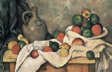 Curtain, Jug and Fruit, by Paul Cézanne