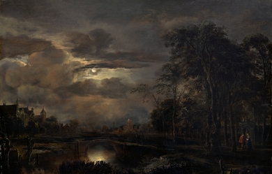 Moonlit Landscape with Bridge, by Aert van der Neer