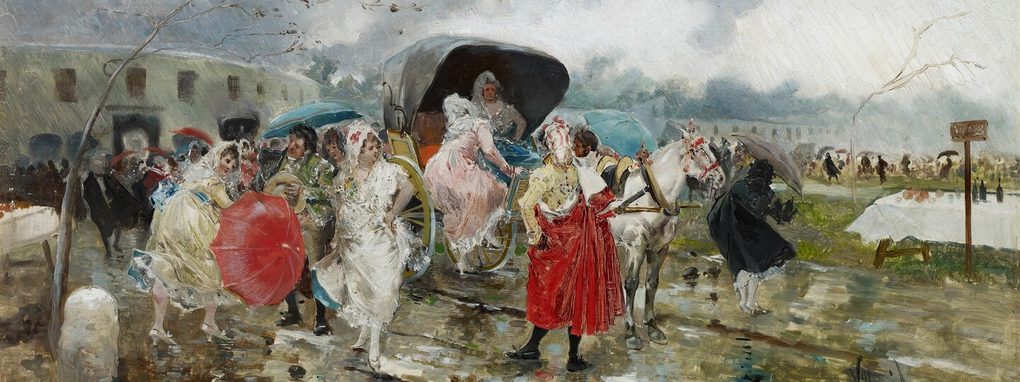 Exit of the bulls, rain, by Eugenio Lucas Villaamil