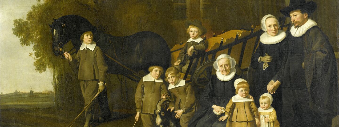Portrait of the Meebeeck Cruywagen family near the gate of their country home on the Uitweg near Amsterdam., by Jacob van Loo