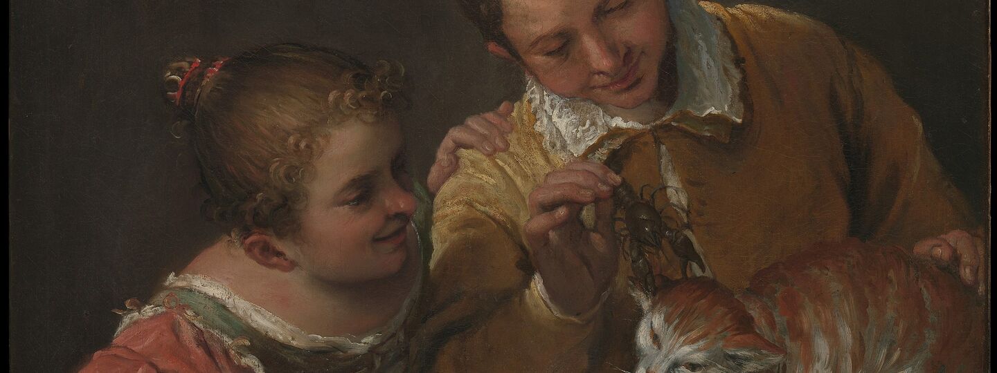 Two Children Teasing a Cat, by Annibale Carracci