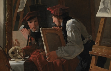 A Young Artist (Ditlev Blunck) Examining a Sketch in a Mirror, by Wilhelm Bendz