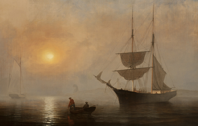 Ship in Fog, Gloucester Harbor, by Fitz Henry Lane