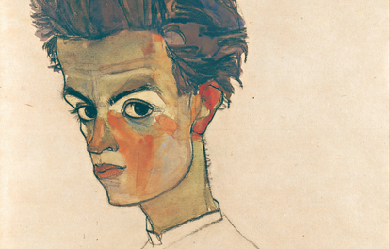 Self-Portrait with Striped Shirt, by Egon Schiele