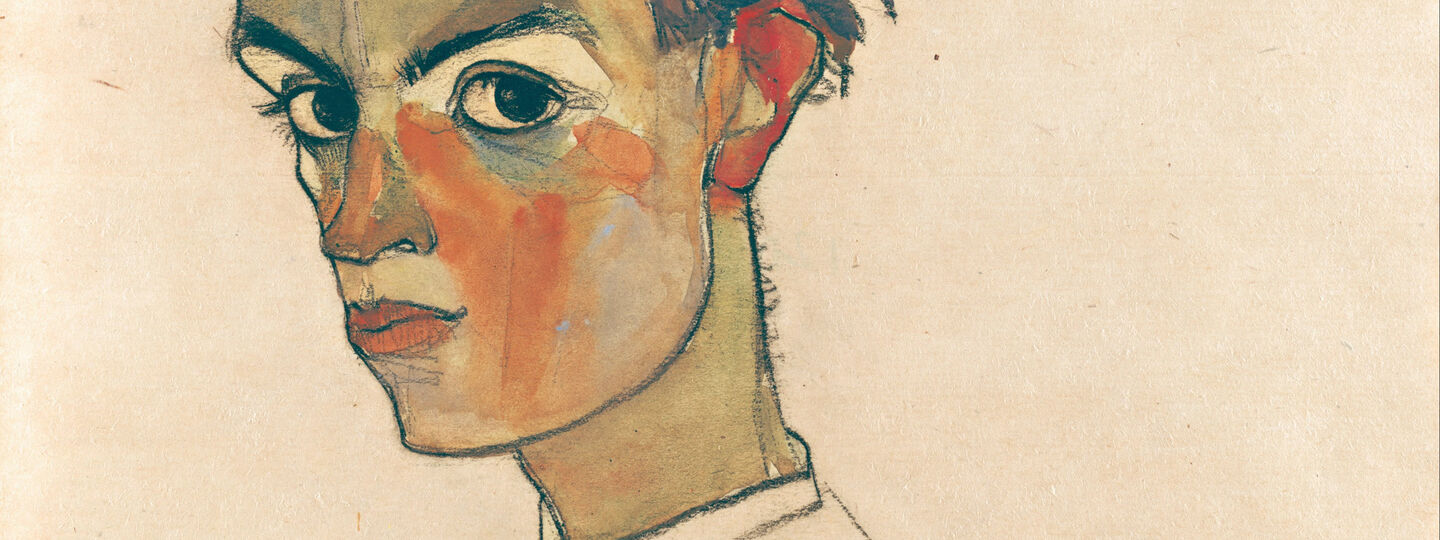 Self-Portrait with Striped Shirt, by Egon Schiele