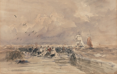 Dieppe Pier, Stiff Breeze, by David Cox