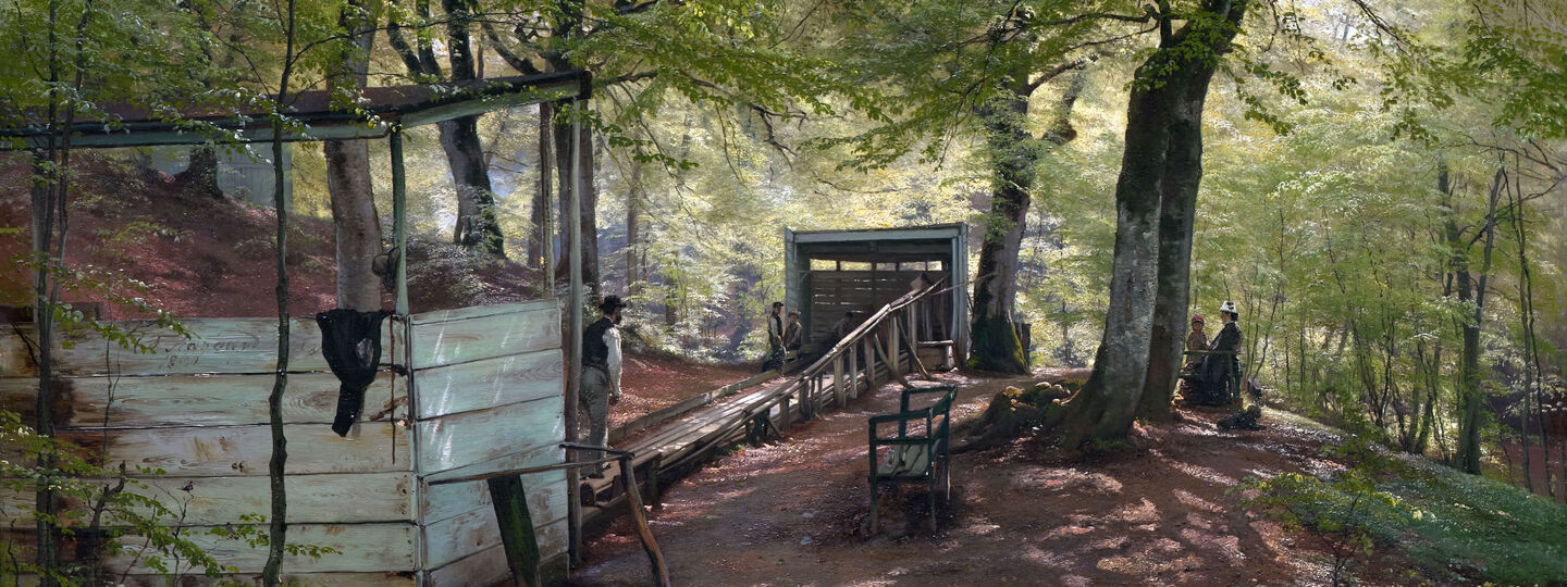 Skittle-alley in Saeby Forest. Spring Morning, by Carl Frederik Aagaard