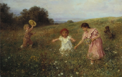 In the spring meadow, by Ludwig Knaus