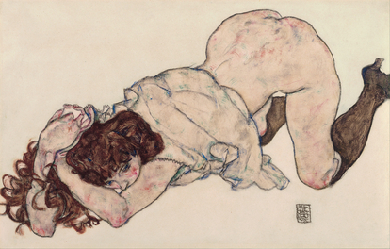 Kneeling Girl, Resting on Both Elbows, by Egon Schiele