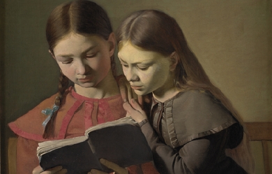 The Artist's Sisters Signe and Henriette Reading a Book, by Constantin Hansen