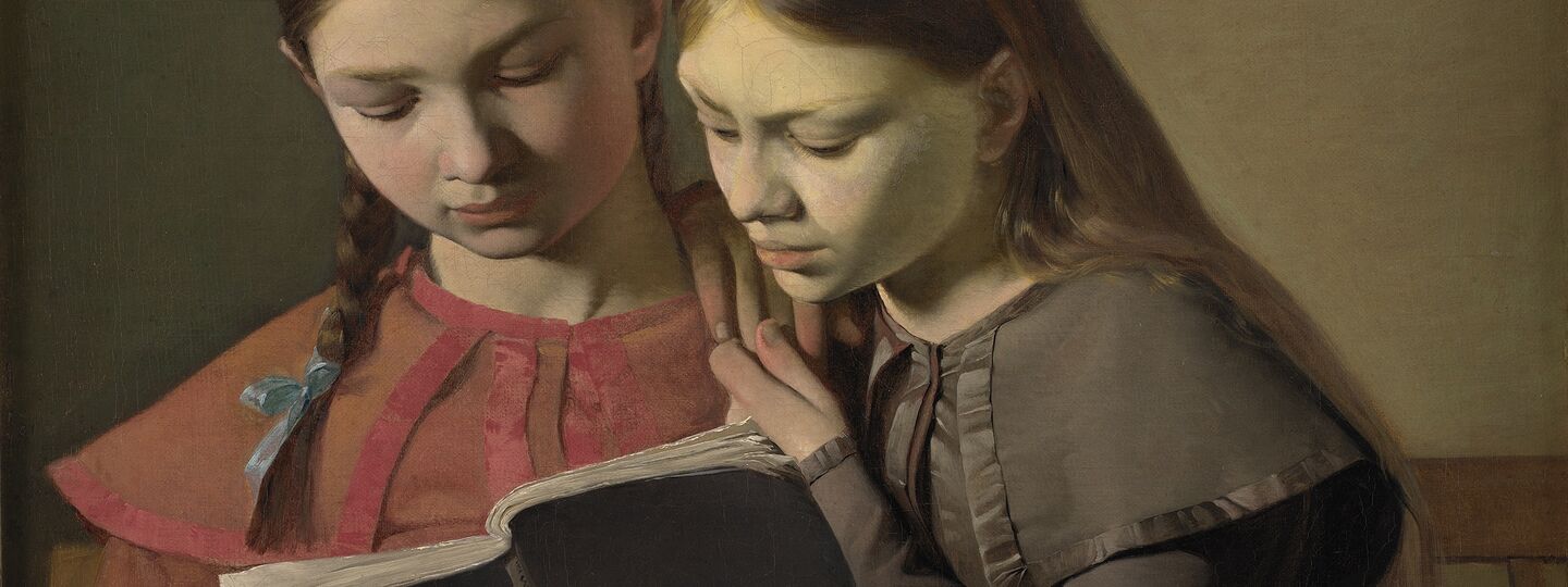 The Artist's Sisters Signe and Henriette Reading a Book, by Constantin Hansen