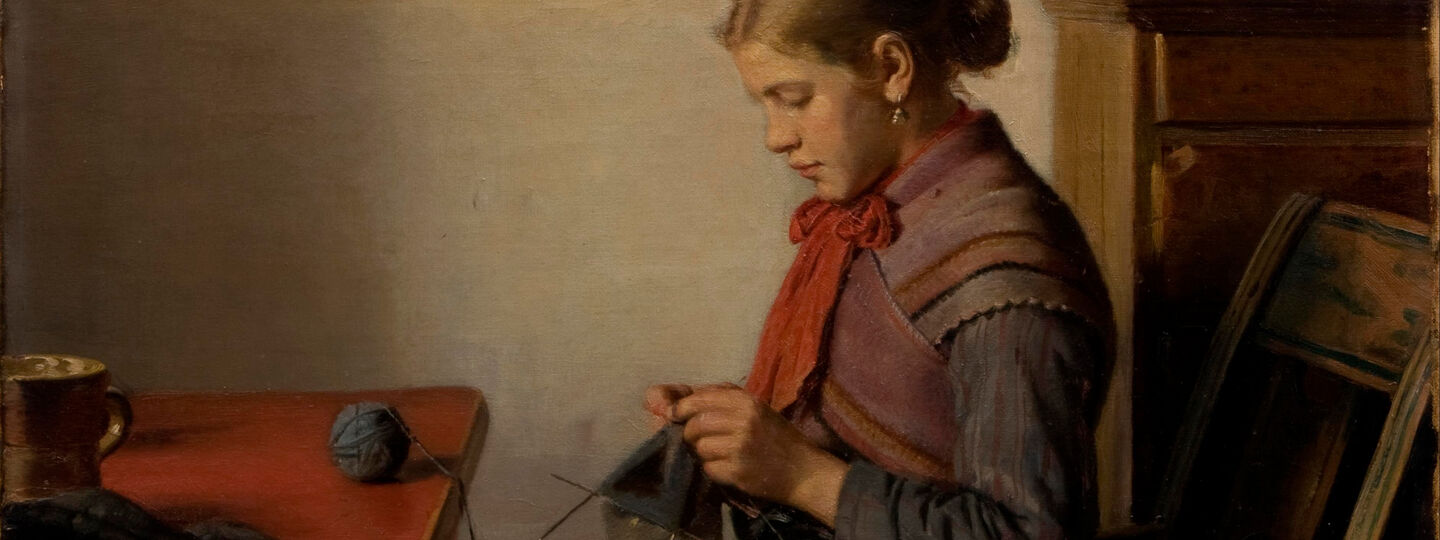 Skagen girl, Maren Sofie, knitting, by Michael Peter Ancher