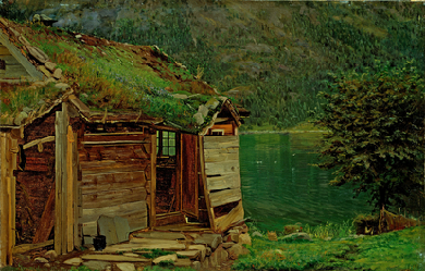 Farmhouse at Balestrand, by Amaldus Nielsen