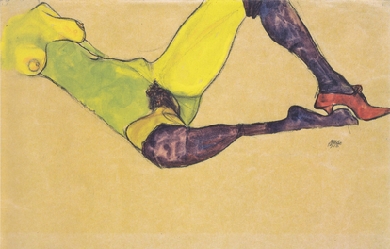 Female nude torso lying down, by Egon Schiele