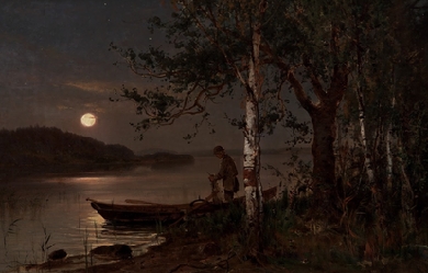 Fishermen at moonlight, by Hjalmar Munsterhjelm