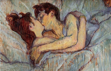 In bed, the kiss, by Henri de Toulouse-Lautrec