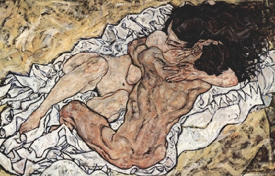 The embrace (couple in love II), by Egon Schiele