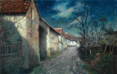 A street in moonlight, by Frits Thaulow