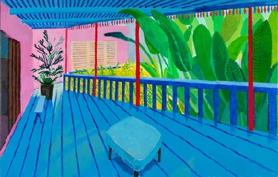 Garden with Blue Terrace, by David Hockney