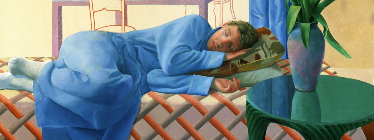 Model with an Unfinished Portrait, by David Hockney