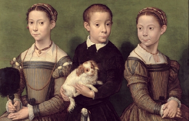 Three children with dog, by Sofonisba Anguissola