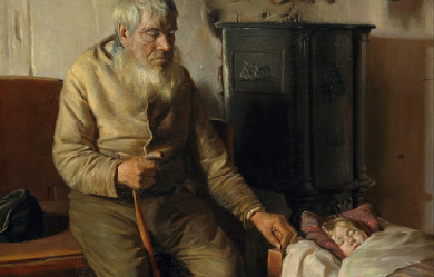 Blind Kristian minding a child, by Michael Ancher