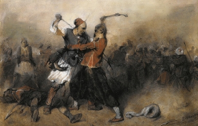 Battle between a greek and a turk, by Alexandre-Gabriel Decamps