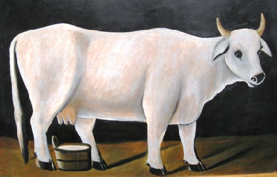 White Cow on a Black Background, by Niko Pirosmani