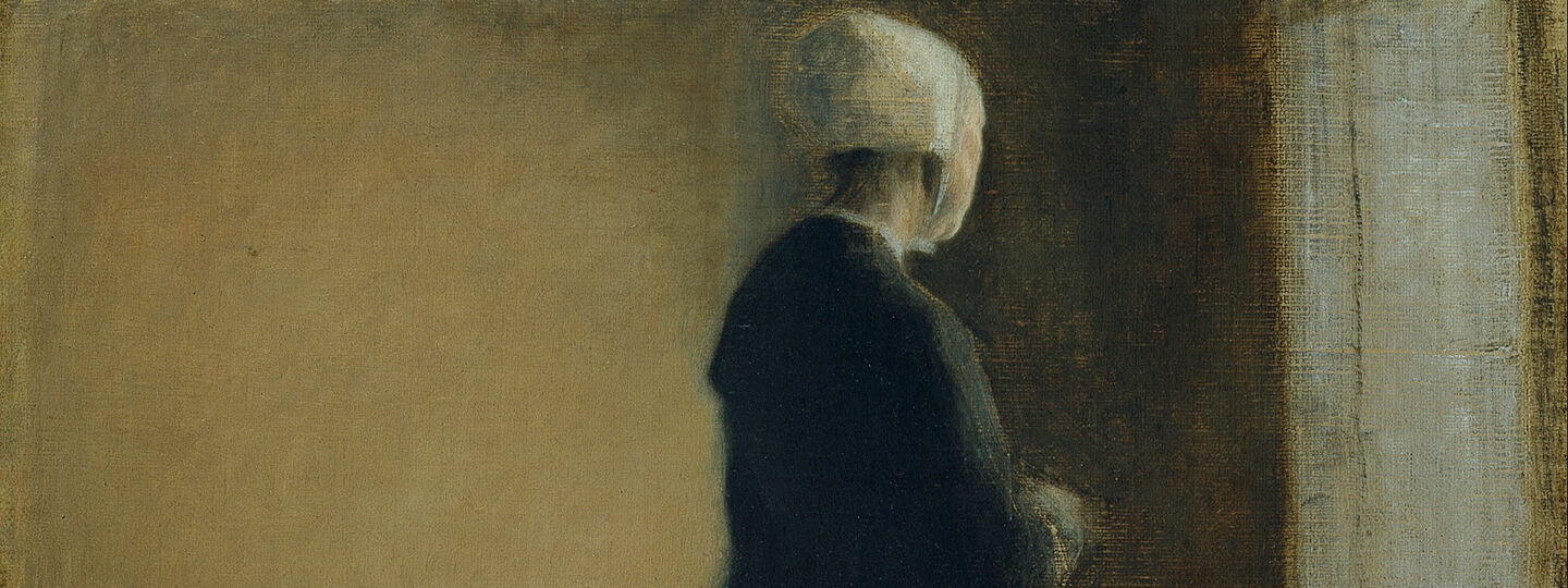 An old woman standing by a window, by Vilhelm Hammershøi