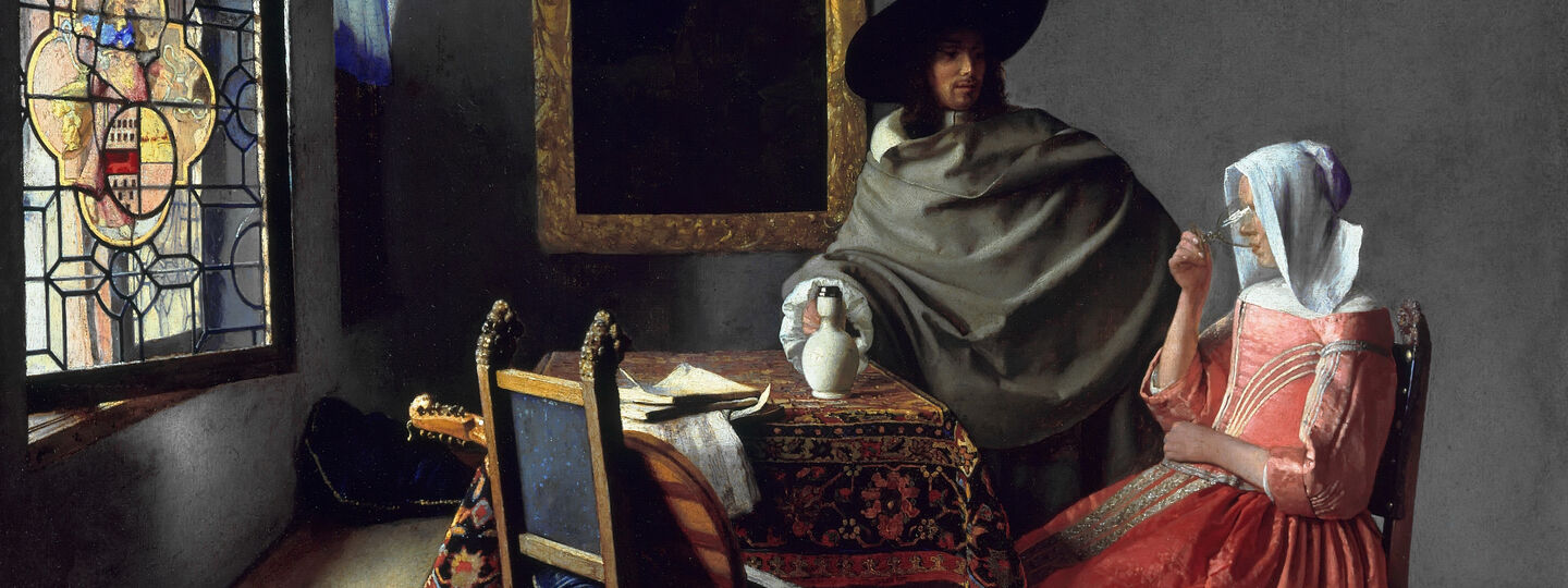 Lady and Gentleman Drinking Wine, by Johannes Vermeer