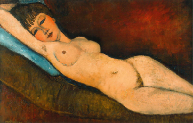 Reclining Nude with Blue Cushion, by Amedeo Modigliani