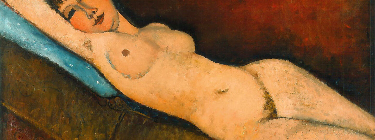 Reclining Nude with Blue Cushion, by Amedeo Modigliani