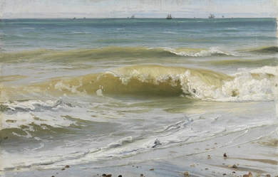 Breaking Waves with Distant Ships, by Johann Wilhelm Schirmer