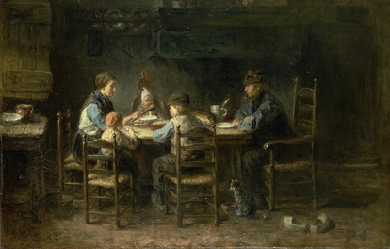 Peasant family at the table, by Jozef Israëls