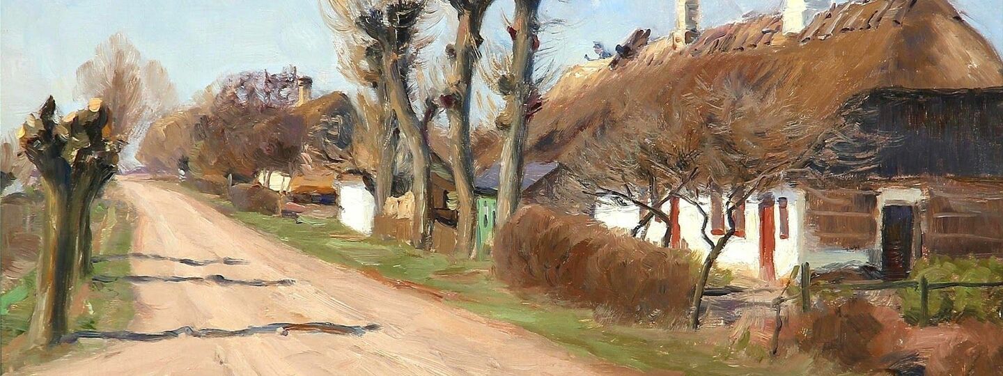 Summer day with houses along a country road, by Hans Andersen Brendekilde