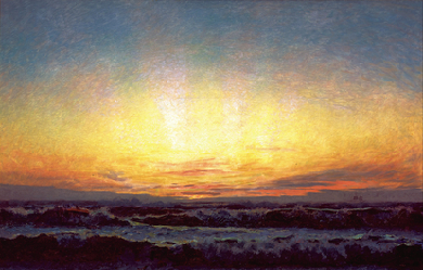 The North Sea in a storm. After sunset. The mound, by Laurits Tuxen