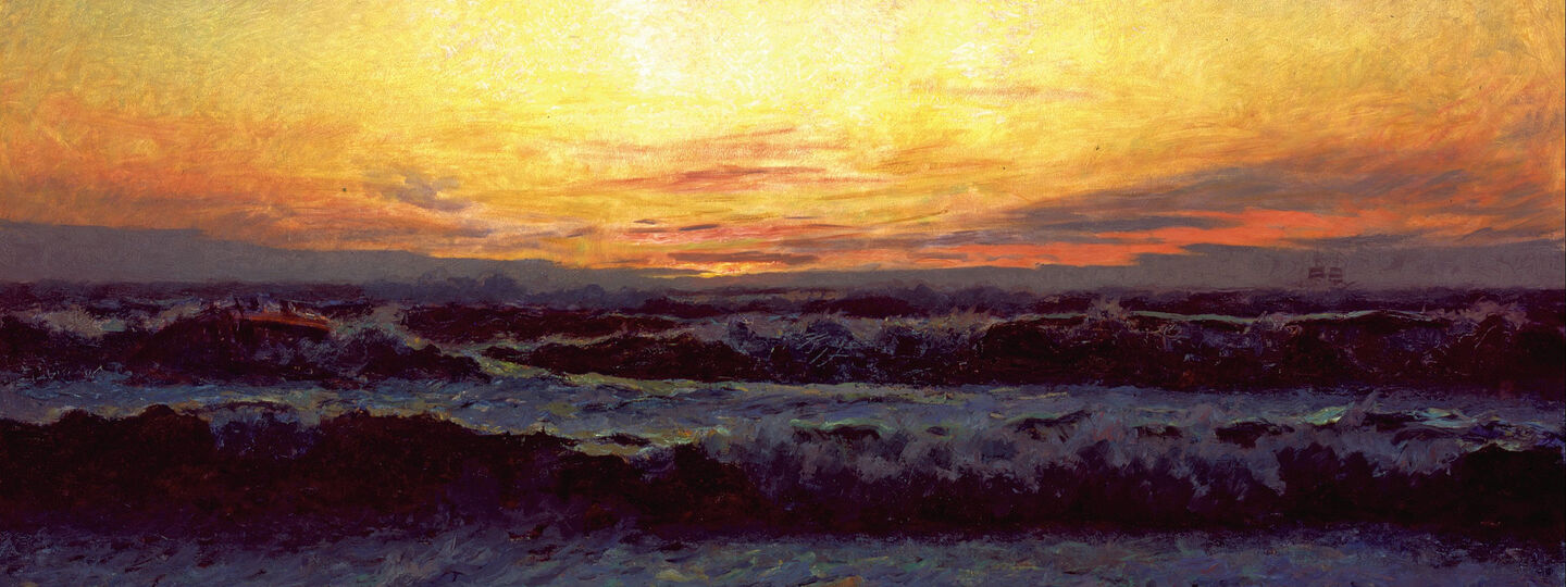 The North Sea in a storm. After sunset. The mound, by Laurits Tuxen