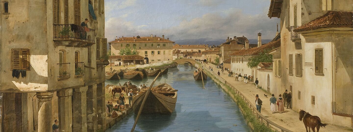 View of the Naviglio Canal from the San Marco Bridge in Milan, by Giuseppe Canella