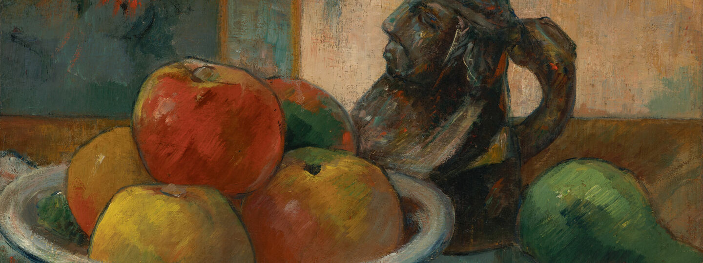 Still Life with Apples, a Pear, and a Ceramic Portrait Jug, by Paul Gauguin