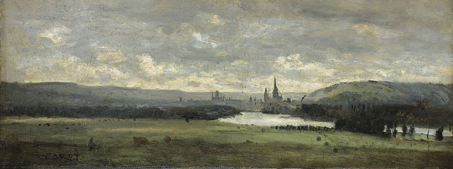 Rouen, a panoramic view with the Seine in the foreground, by Jean-Baptiste-Camille Corot