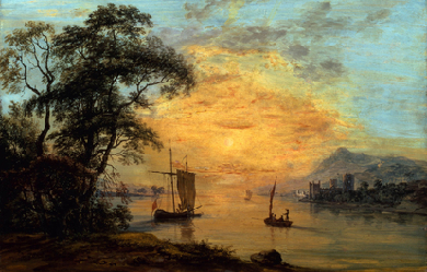 A Welsh Sunset River Landscape, by Paul Sandby